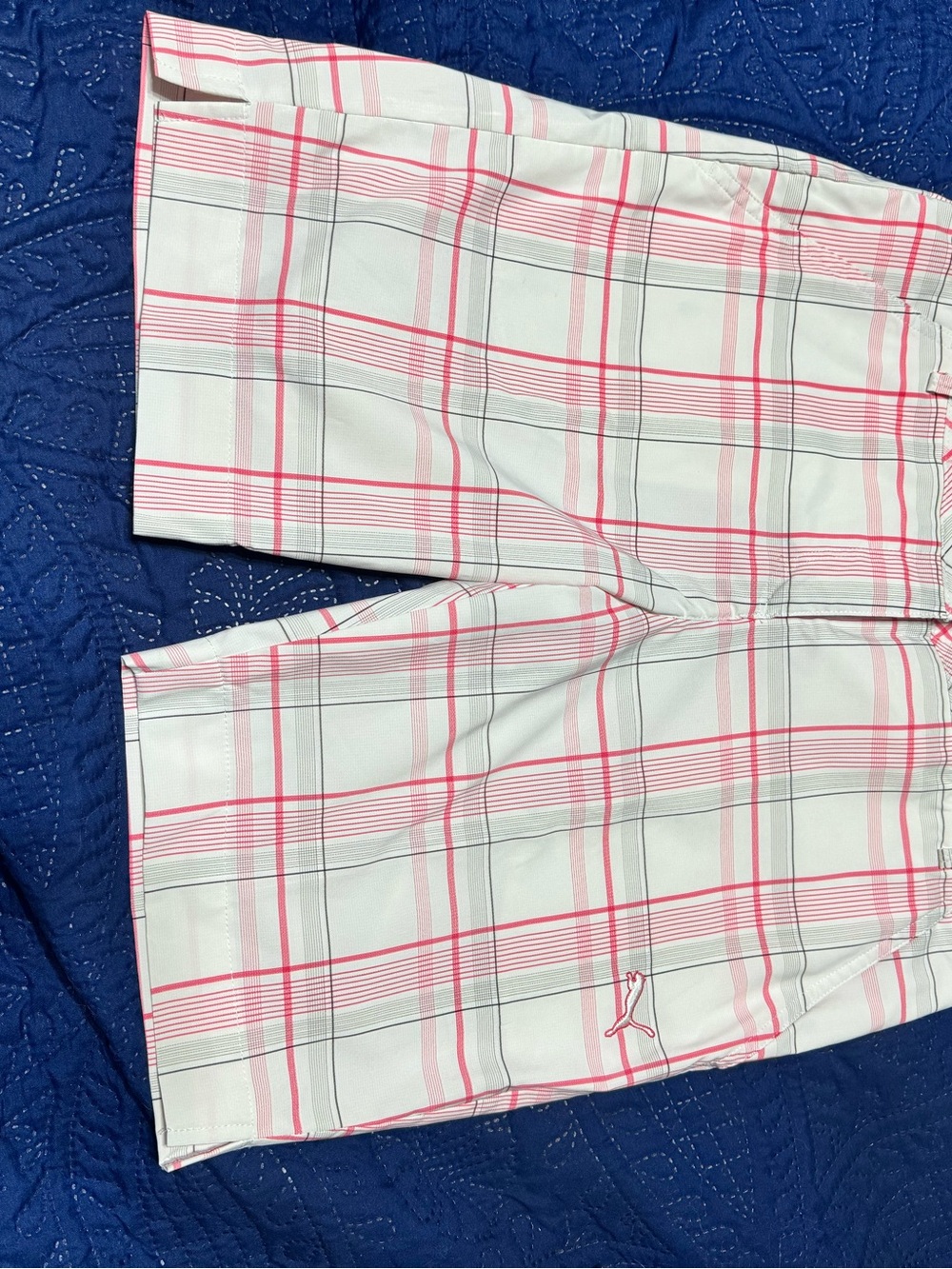 Puma White Shorts with Pink Stripes and Gold Accents